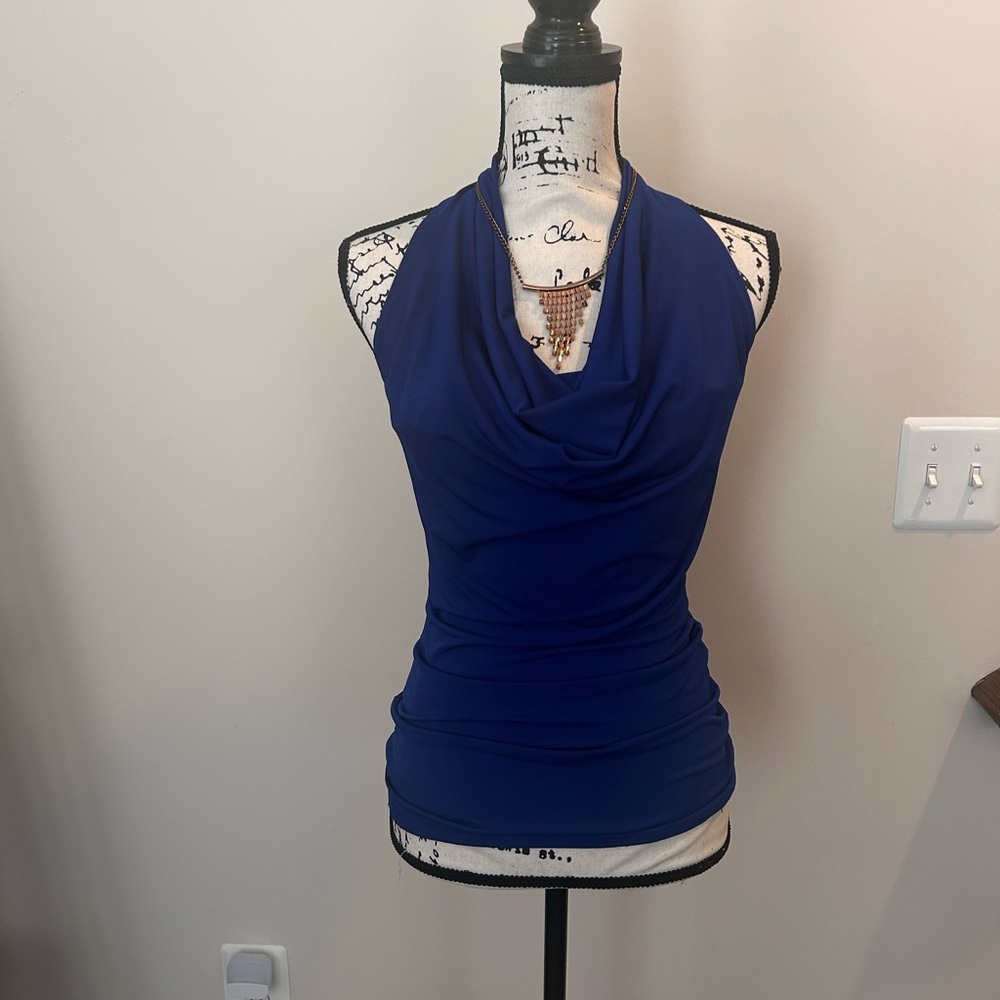 Elegant Blue Draped Halter Top